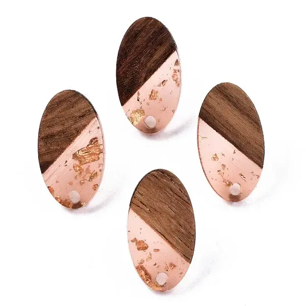 Transparent Resin & Walnut Wood Stud Earring Findings
