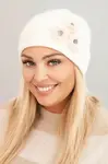 Kesi Dámská čepice s ozdobnými chlupatými květinami elegantní ecru