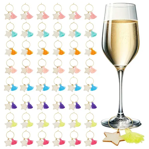 6 Sets Brass Wine Glass Charms Set