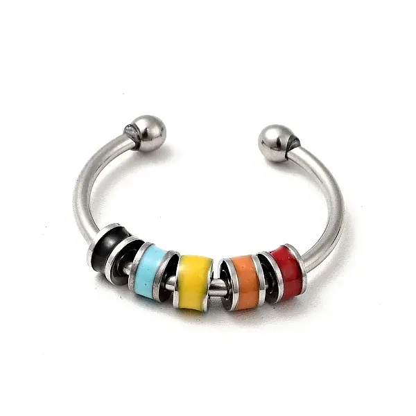 Enamel Disc Rotating Beaded Open Cuff Ring