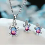 Tortoise Alloy Rhinestone & Glass Pendant Necklaces & Stud Earrings Sets