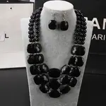 Bohemian Style Acrylic Faceted Rectangle Beaded Multilayer Necklaces & Dangle Earrings Sets