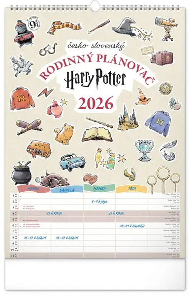 NOTIQUE Nástěnný kalendář Rodinný plánovací Harry Potter 2026, 33 x 46 cm