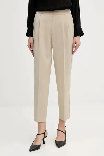 Kalhoty Sisley dámské, béžová barva, střih chinos, high waist, 41YPLF043