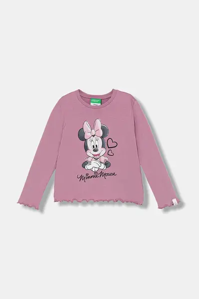 Dětské bavlněné tričko s dlouhým rukávem United Colors of Benetton růžová barva, 3ATNG10L2