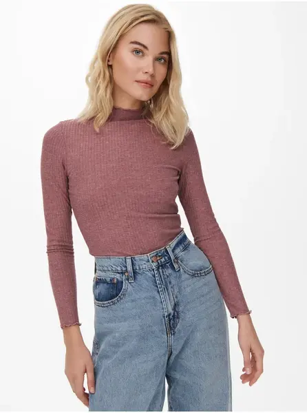 Starorůžové dámské žebrované tričko ONLY Emma - Dámské