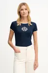 Bavlněné tričko Tommy Hilfiger dámské, tmavomodrá barva, WW0WW47881