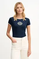 Bavlněné tričko Tommy Hilfiger dámské, tmavomodrá barva, WW0WW47881