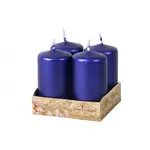 Adventná sviečka, metalická lesklá modrá, pr. 4 x 8 cm, 4 ks