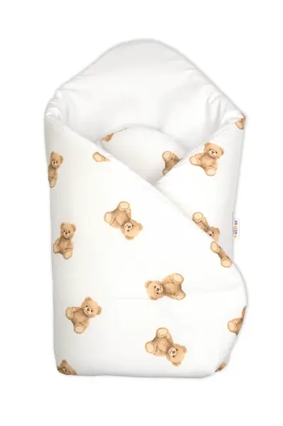 Bavlnená novorodenecká zavinovačka, Míša - biela s potlačou