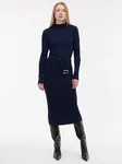 Tmavě modré dámské midi šaty s páskem