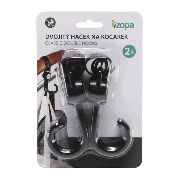 Zopa Dvojitý háček na kočárek 2 ks, Black
