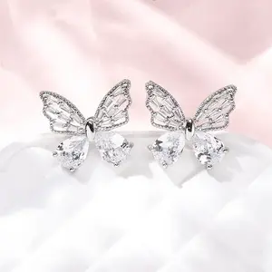 Brass Micro Pave Clear Cubic Zirconia Stud Earrings