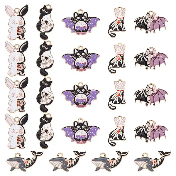 24Pcs 6 Style Alloy Enamel Pendants