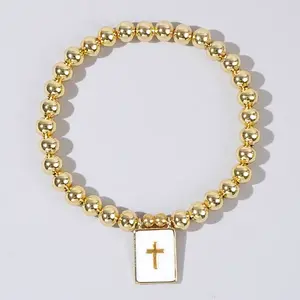 Personality Brass Round Bead Beaded Stretch Bracelets