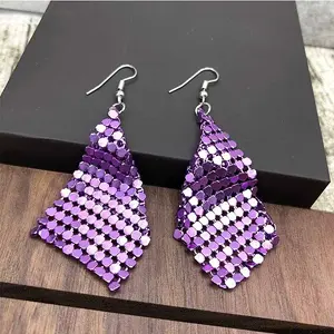 Sparkle Alloy Sequins Rectangle Dangle Earrings for Women