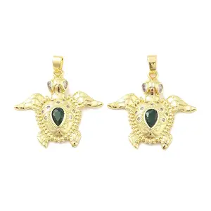 Tortoise Brass Micro Pave Cubic Zirconia Pendants