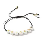 Acrylic Flat Round with Letters Braided Bead Bracelet for Women