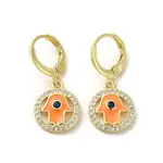 Hamsa Hand Real 18K Gold Plated Brass Dangle Leverback Earrings