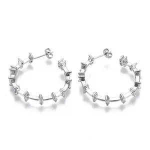 Brass Micro Pave Clear Cubic Zirconia Stud Earrings