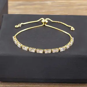 Brass Micro Pave Cubic Zirconia Slider Bracelets