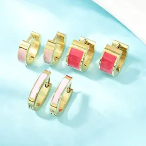 304 Stainless Steel Enamel Hoop Earrings
