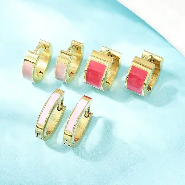 304 Stainless Steel Enamel Hoop Earrings