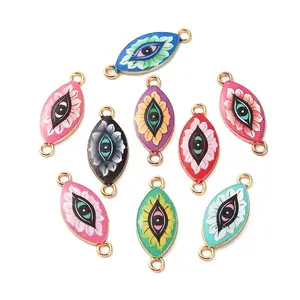 Printed Flower Alloy Enamel Evil Eye Links Connector Charms