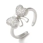 Bowknot Brass Micro Pave Clear Cubic Zirconia Open Cuff Rings for Women