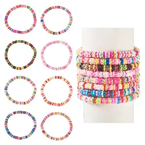 8Pcs Handmade Polymer Clay Heishi Beads Beaded Bracelet Sets