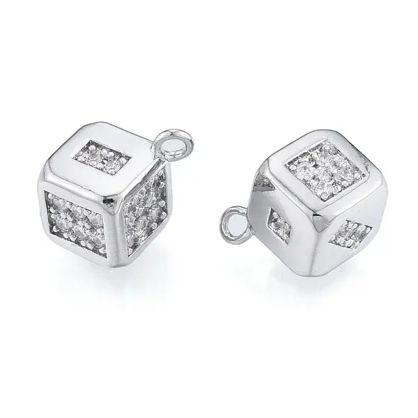 Brass Micro Pave Clear Cubic Zirconia Charms