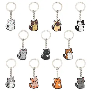 11Pcs 11 Colors Cat Shape PVC Pendant Keychains