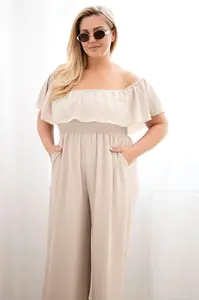 Kesi Dámský plus size overal s volánem béžový