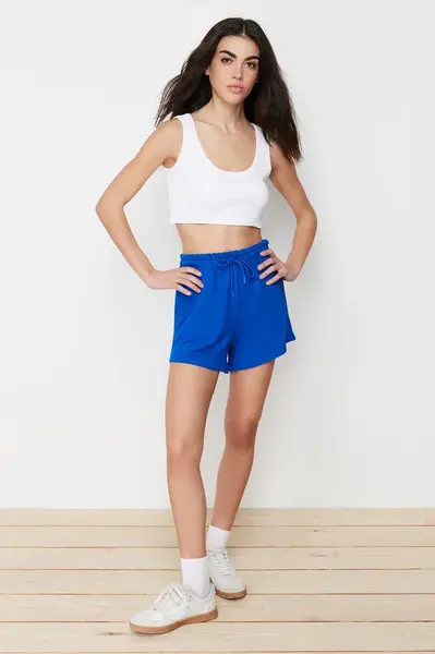 Trendyol Saks Elastic Waist Basic Soft Buttoned Knitted Shorts & Bermuda