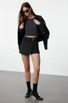 Trendyol Black Double Breasted Denim Shorts Skirt