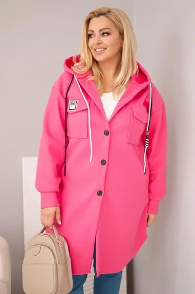 Kesi plus-size kabát s kapucňou, ružový