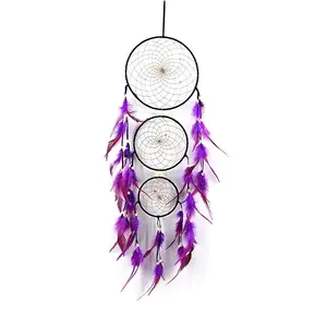 Three-Ring Pointed Woven Net/Web with Feather with Iron Home Crafts Wall Hanging Decoration