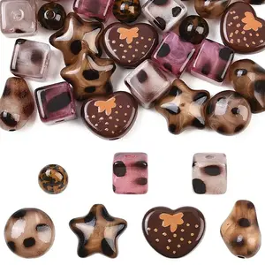 35Pcs 7 Styles Leopard Print Opaque Acrylic Beads