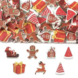 42Pcs 7 Styles Christmas Printed Schima Wood Beads