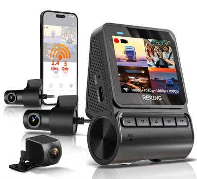 REXING RH2-4 Quad-Channel Dash Cam - 1080p Front, Rear, Cabin, and Exterior Coverage with Wi-Fi, and Optional GPS - RH2-4+64G+GPS Smart Hardwire Kit