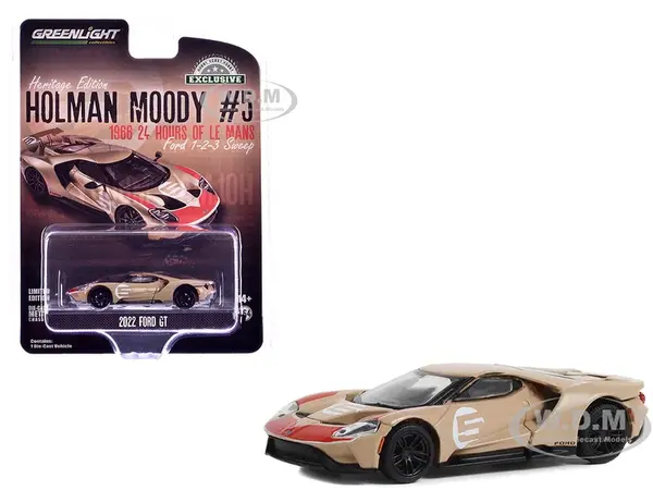 2022 Ford GT Heritage Edition 5 Holman-Moody "1966 24 Hours of Le Mans Ford 1-2-3 Sweep Tribute" Gold Metallic with Red Accents "Hobby Exclusive" Ser