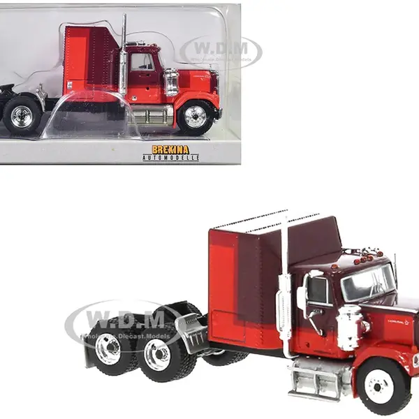 1980 GMC General Truck Tractor Dark Red and Light Red 1/87 (HO) Scale Model Car by Brekina