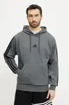 Mikina adidas Essentials pánská, šedá barva, s kapucí, s aplikací, JW4308
