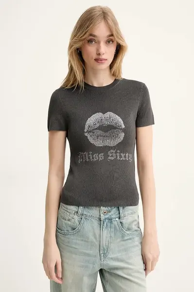 Tričko s příměsí hedvábí Miss Sixty šedá barva, 6S1RJ23100