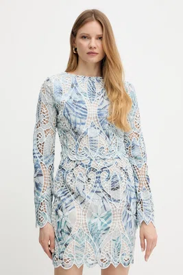 Halenka Guess ANASTASIA dámská, tyrkysová barva, vzorovaná, W5GH0T WHAD2