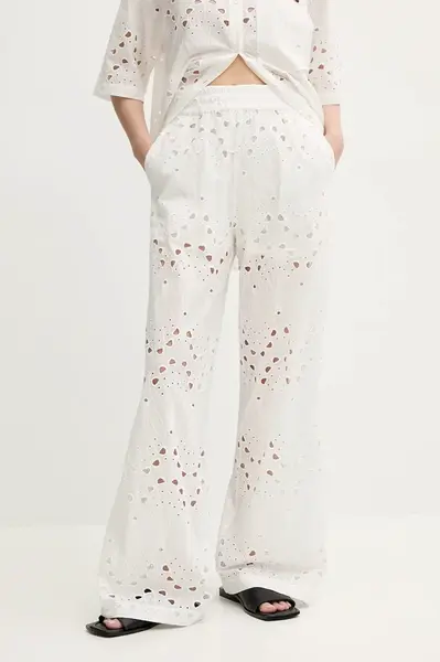 Bavlněné kalhoty Gestuz dámské, bílá barva, široké, high waist, 10910510