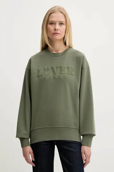 Bavlněná mikina Pinko dámská, zelená barva, s potiskem, 104618 A2DC