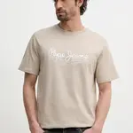Bavlněné tričko Pepe Jeans DUMAS TEE béžová barva, s potiskem, PM509769