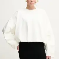 Bavlněná mikina Pinko dámská, bílá barva, hladká, 104281 A2D3