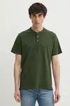 Bavlněné tričko Levi's SS HM HENLEY zelená barva, A8602